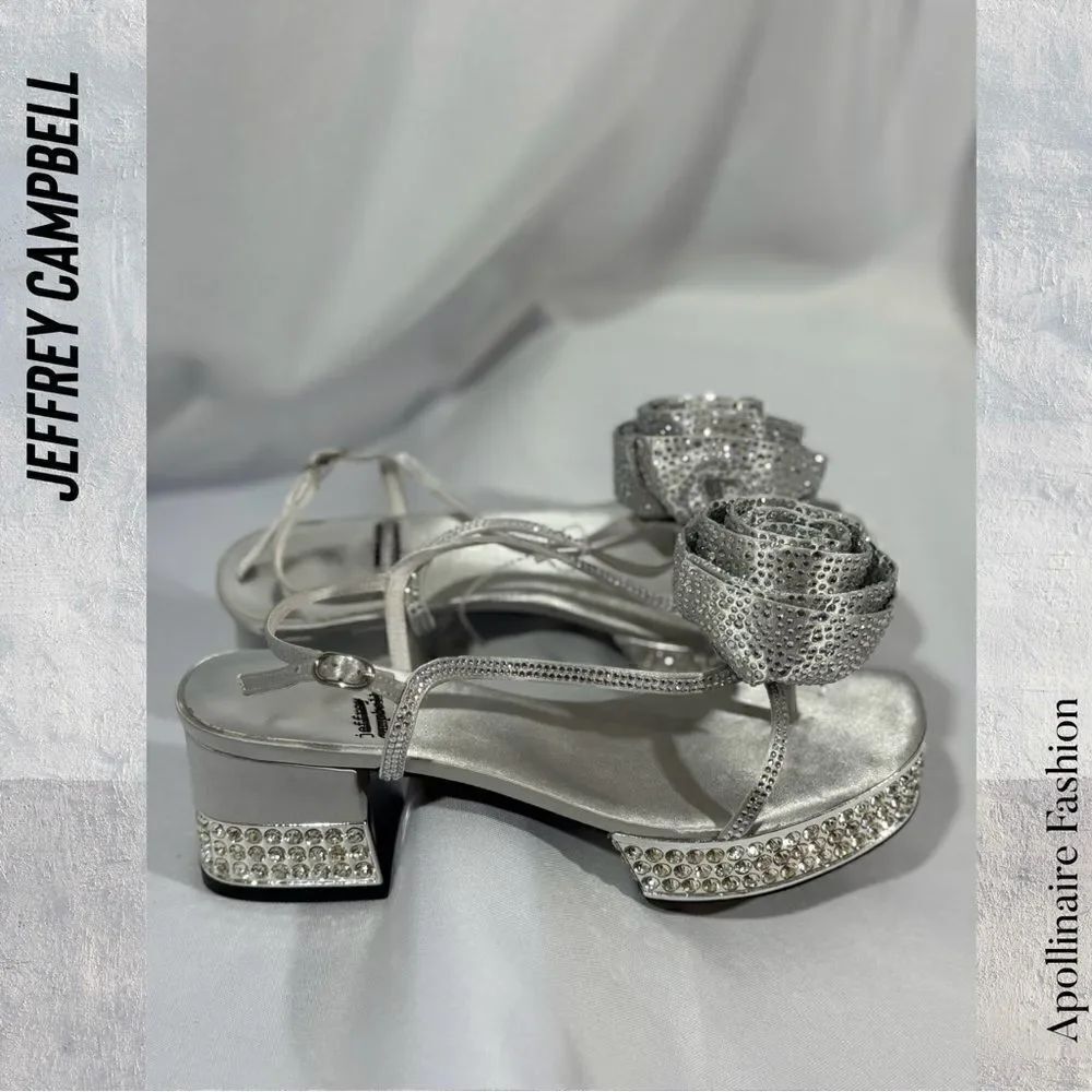 JEFFREY CAMPBELL TRENDSETTER SLINGBACK PLATFORM SANDALS IN SATIN SILVER SIZE 7